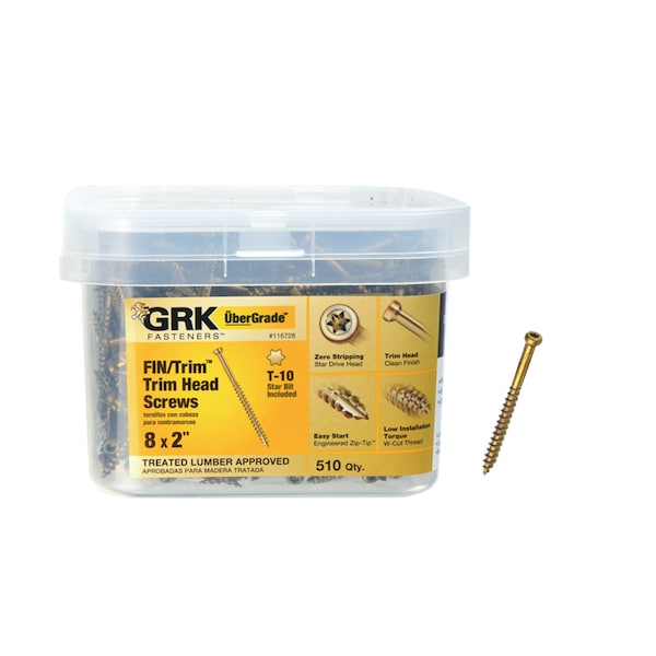 Wood Screw, #8 x 2 in, Trim Head, 10 PK